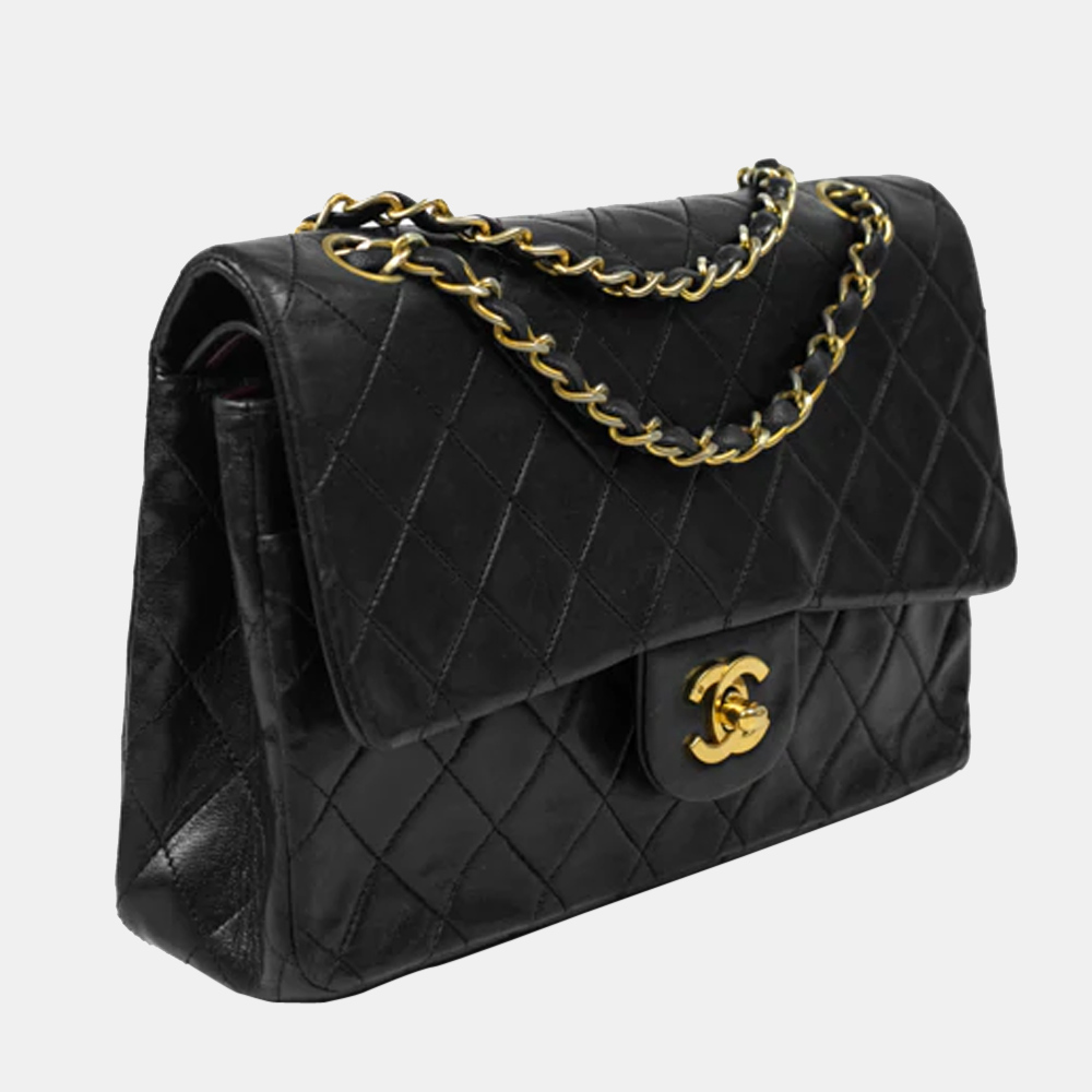 

Chanel Black Lambskin Leather Classic Double Flap Shoulder Bag