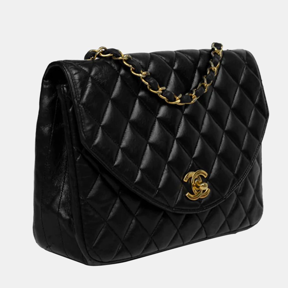 

Chanel Black Lambskin Leather Vintage Single Flap Bag