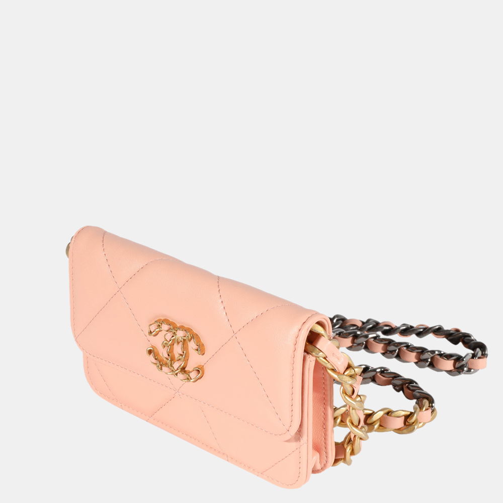 

Chanel Beige Quilted Lambskin Chanel 19 Mini Coin Purse With Chain