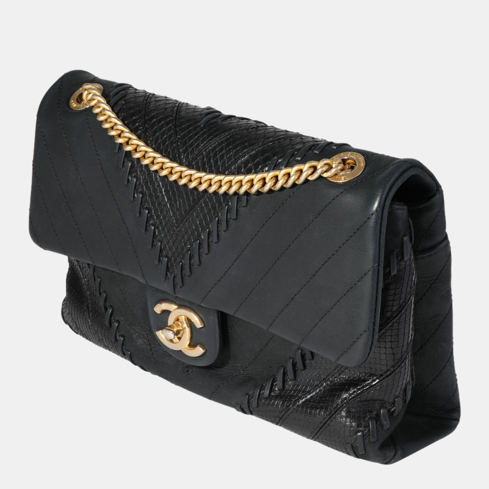 

Chanel Black Chevron & Python Patchwork Flap Bag