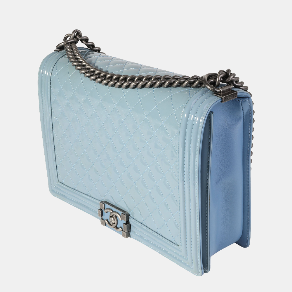 

Chanel Blue Quilted Patent Leather Large Boy Shoulder Bag