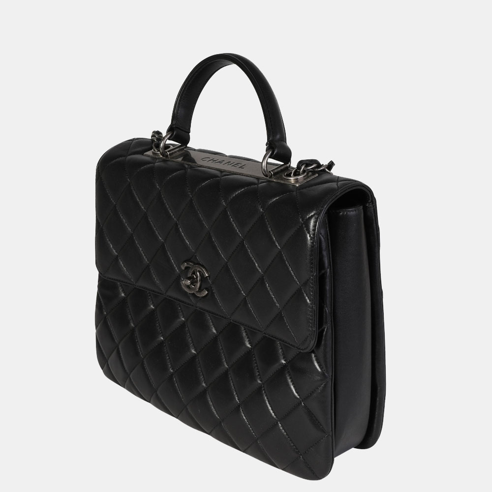 

Chanel Black Quilted Lambskin Leather Large Trendy Top Handle Bag