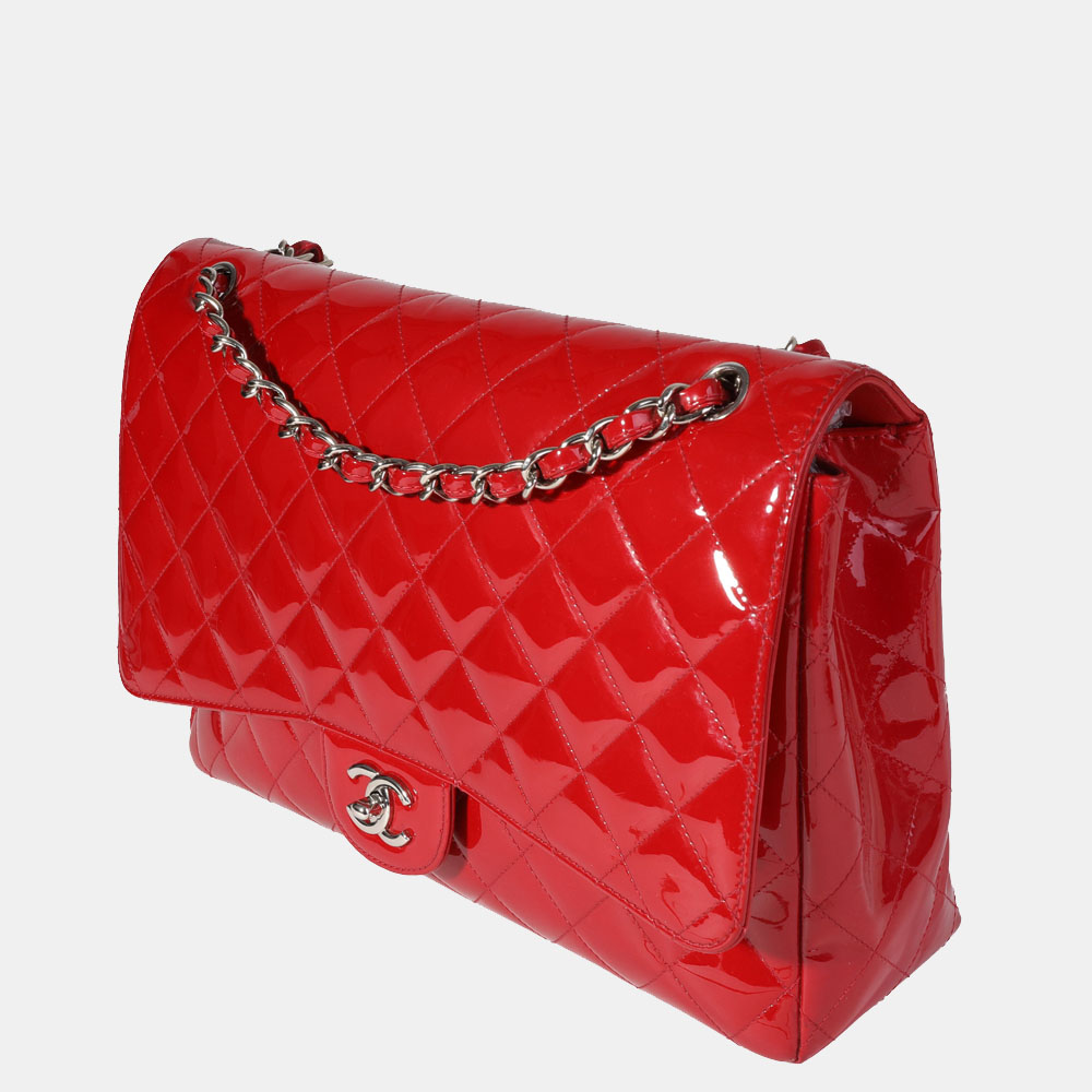 

Chanel Red Quilted Patent Leather Maxi Classic Single Flap Bag