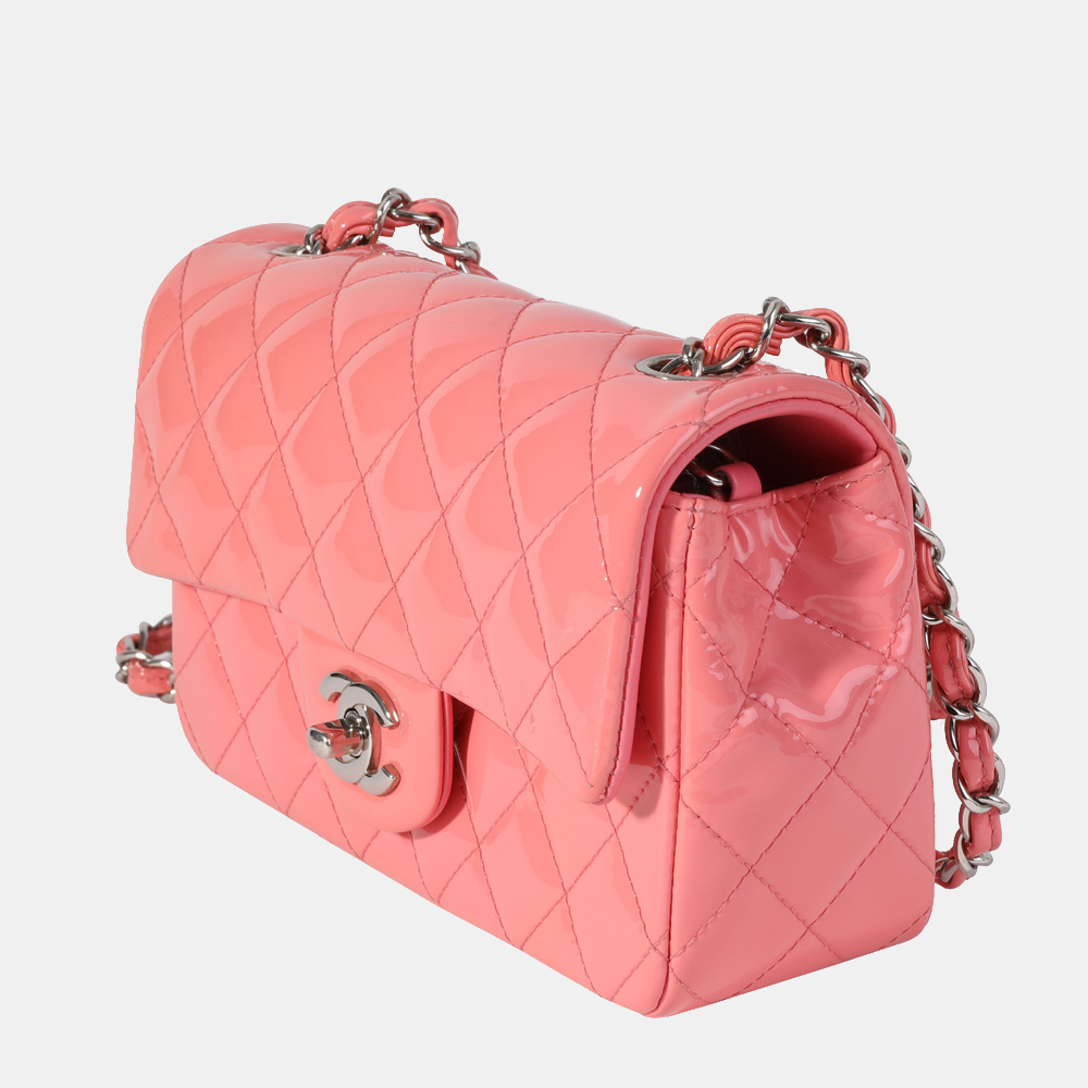 

Chanel Pink Quilted Patent Leather Mini Rectangular Classic Flap Shoulder Bag