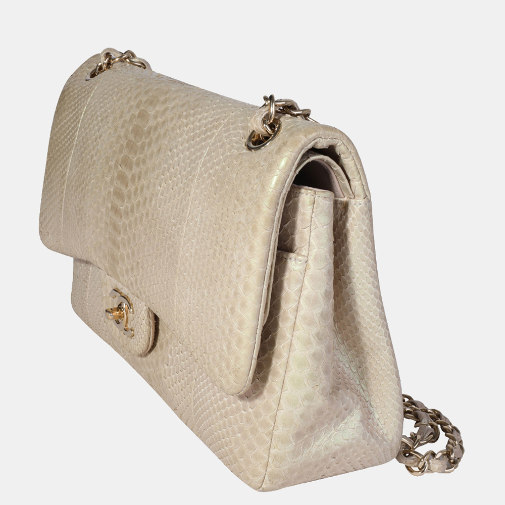 

Chanel White Python Leather Jumbo Classic Double Flap Shoulder Bag