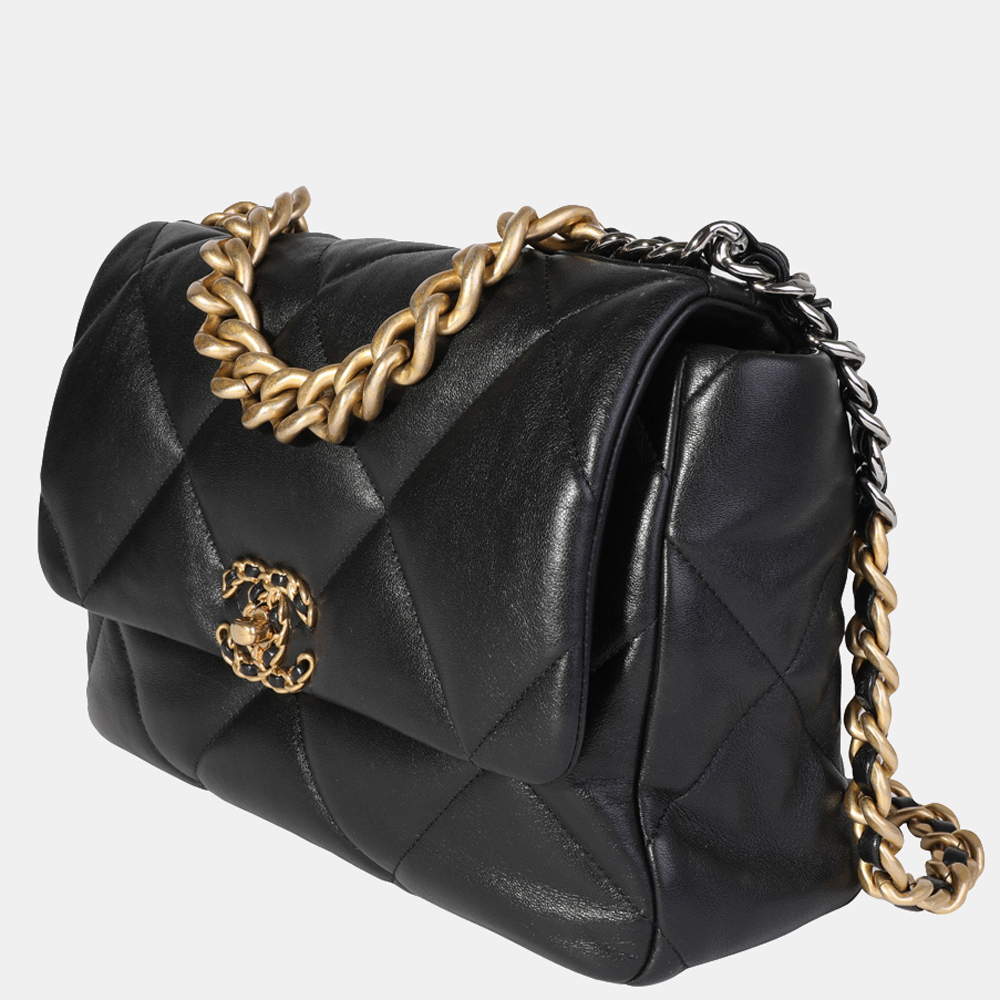 

Chanel Black Quilted Lambskin Leather Large Chanel 19 Flap Shoulder Bag