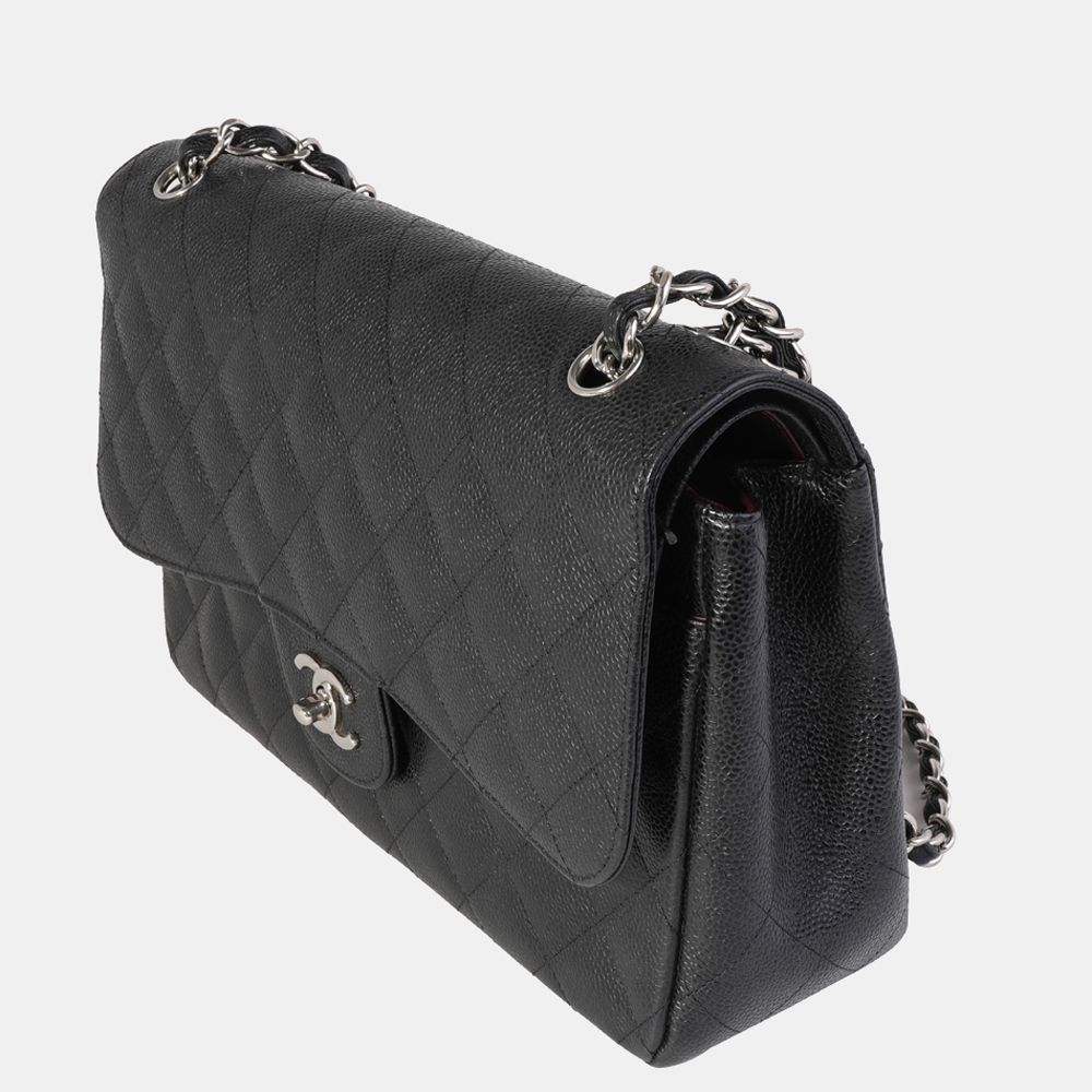 

Chanel Black Quilted Caviar Leather Jumbo Classic Double Flap Shoulder Bag