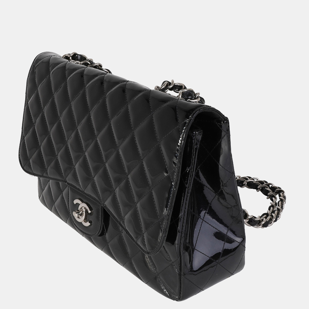 

Chanel Black Quilted Patent Leather Jumbo Classic Single Flap Shoulder Bag