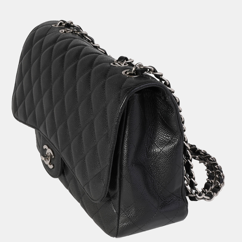 

Chanel Black Quilted Caviar Leather Jumbo Classic Single Flap Shoulder Bag