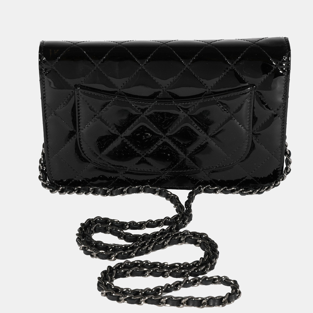 

Chanel Black Quilted Patent Leather Wallet On Chain Clutch Bag