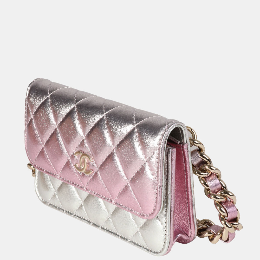 

Chanel Iridescent Quilted Lambskin Leather Coco Punk Flap WOC Bag, Pink