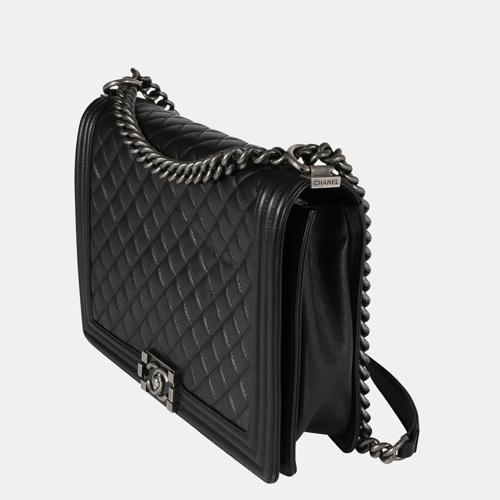 

Chanel Black Quilted Lambskin Leather Large Boy Shoulder Bag