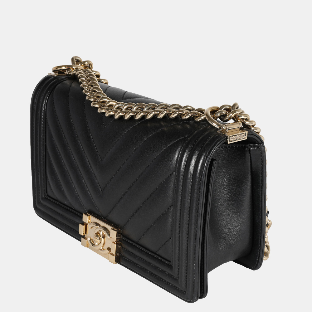 

Chanel Black Chevron Lambskin Leather Old Medium Boy Shoulder Bag