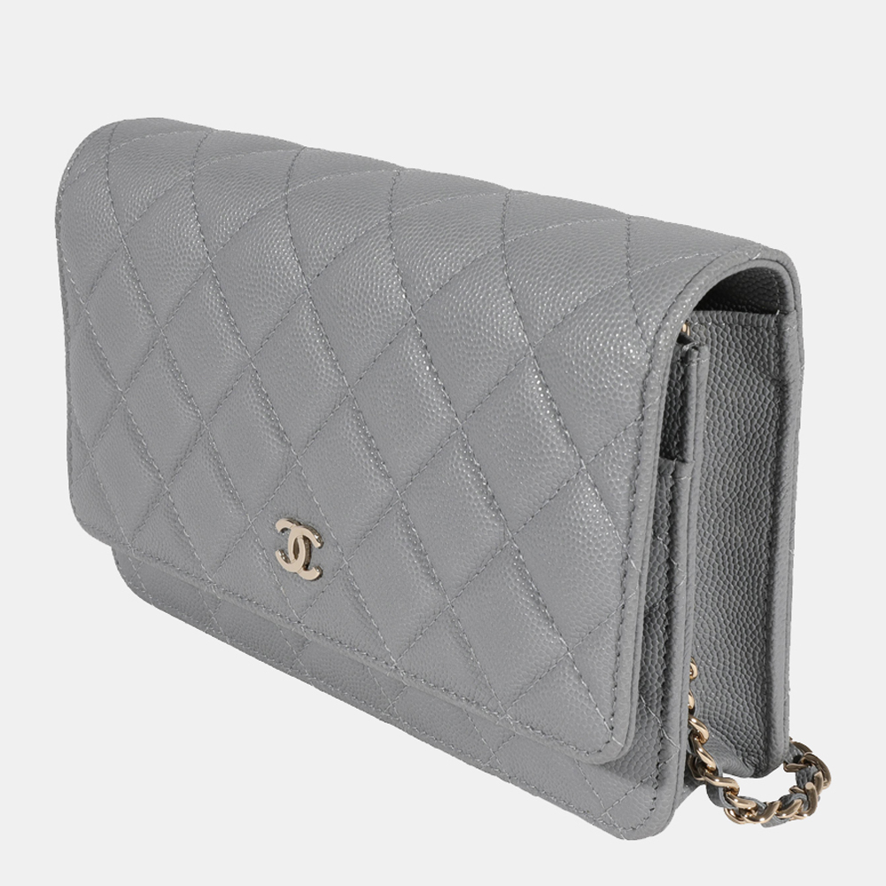 

Chanel Grey Quilted Caviar Leather Chain Wallet