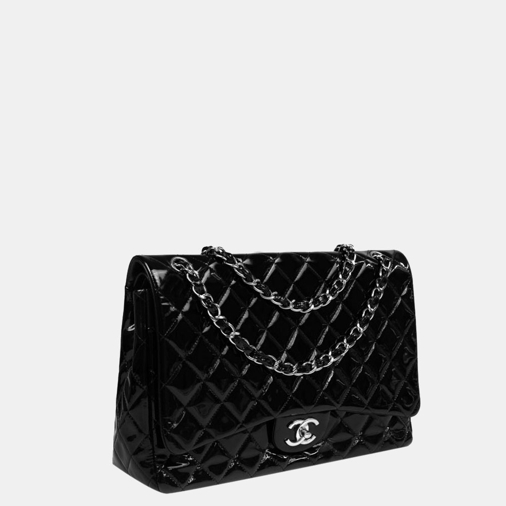 

Chanel Black Patent Leather Jumbo Double Flap Shoulder Bag