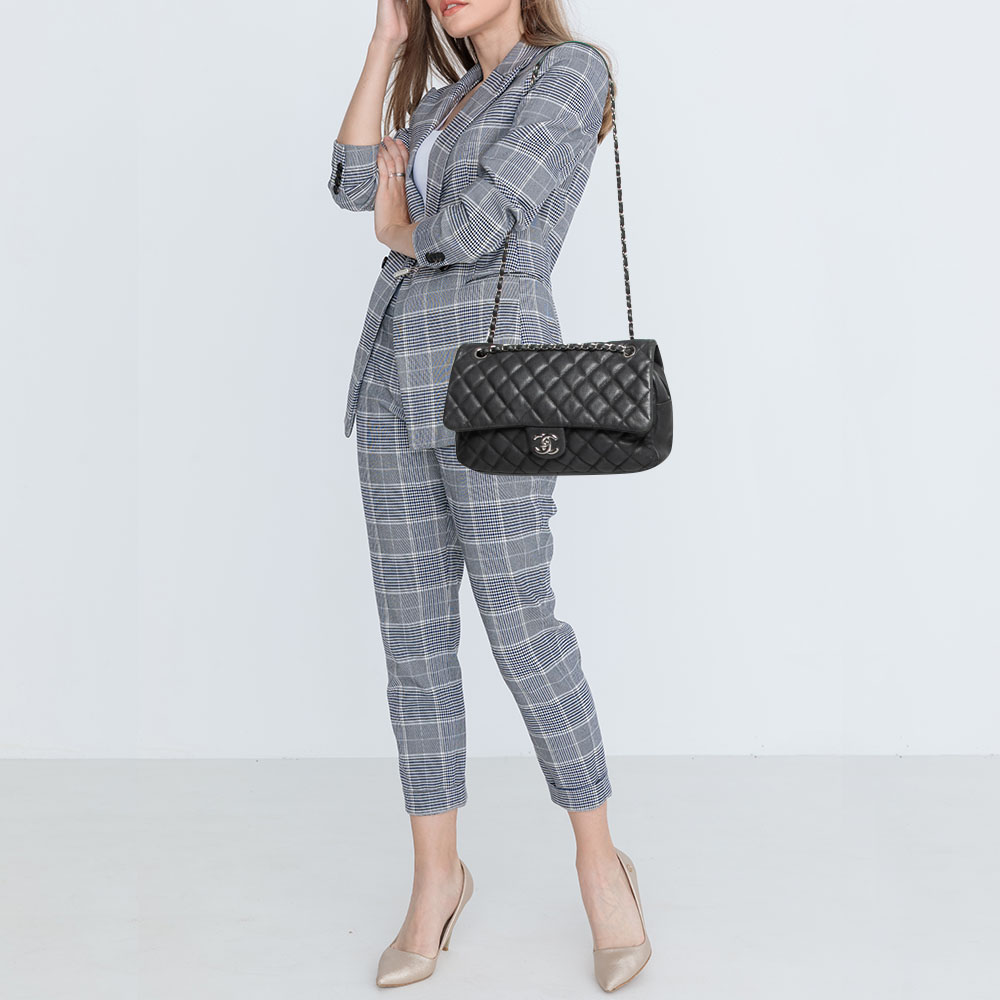 

Chanel Black Quilted Caviar Leather Large Easy Flap Bag