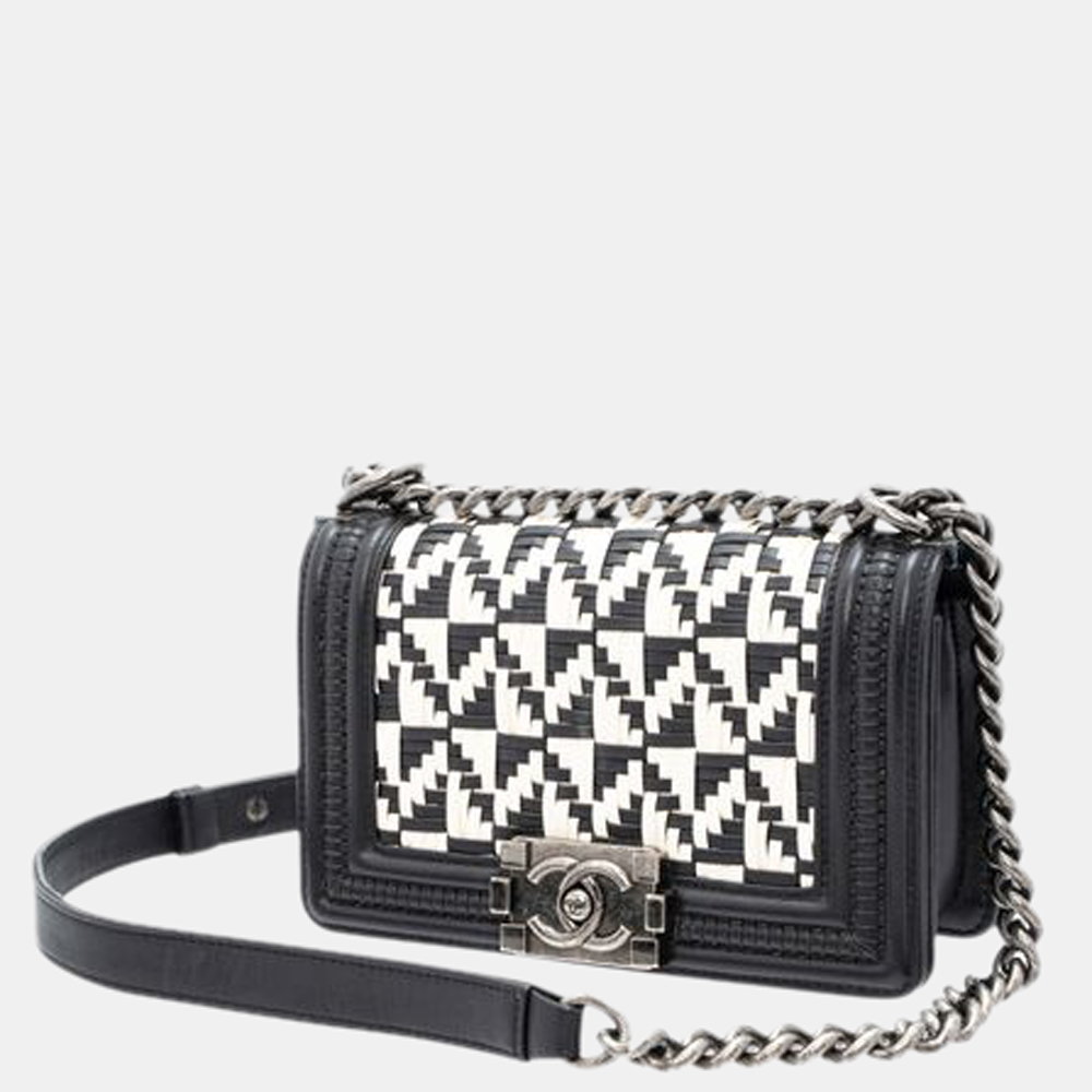 

Chanel Black/White Woven Leather CC  Boy Bag