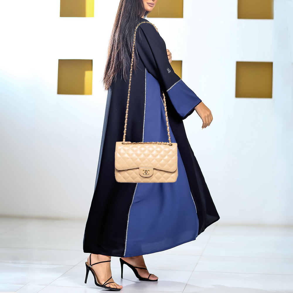 

Chanel Beige Quilted Caviar Leather Jumbo Classic Double Flap Bag