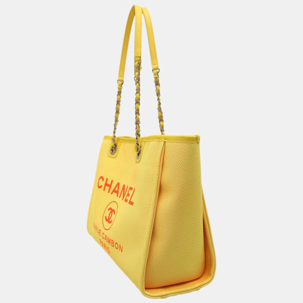 

Chanel Yellow Canvas Leather Deauville Medium Chain Tote Bag