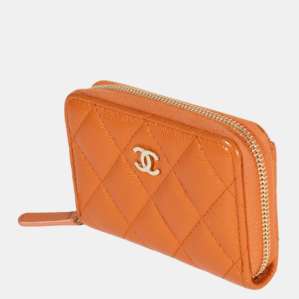 

Chanel Orange Quilted Caviar Zip-Around Coin Purse