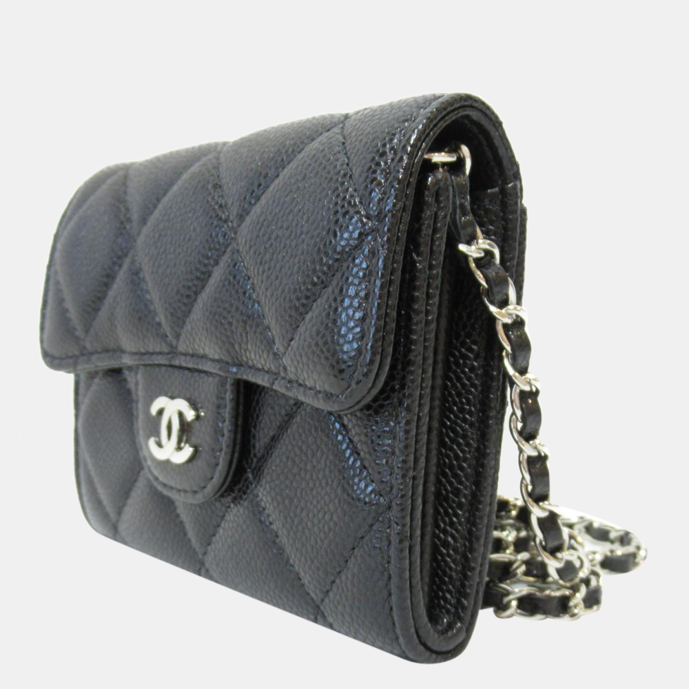 

Chanel Black Quilted Caviar Leather Mini Chain Wallet