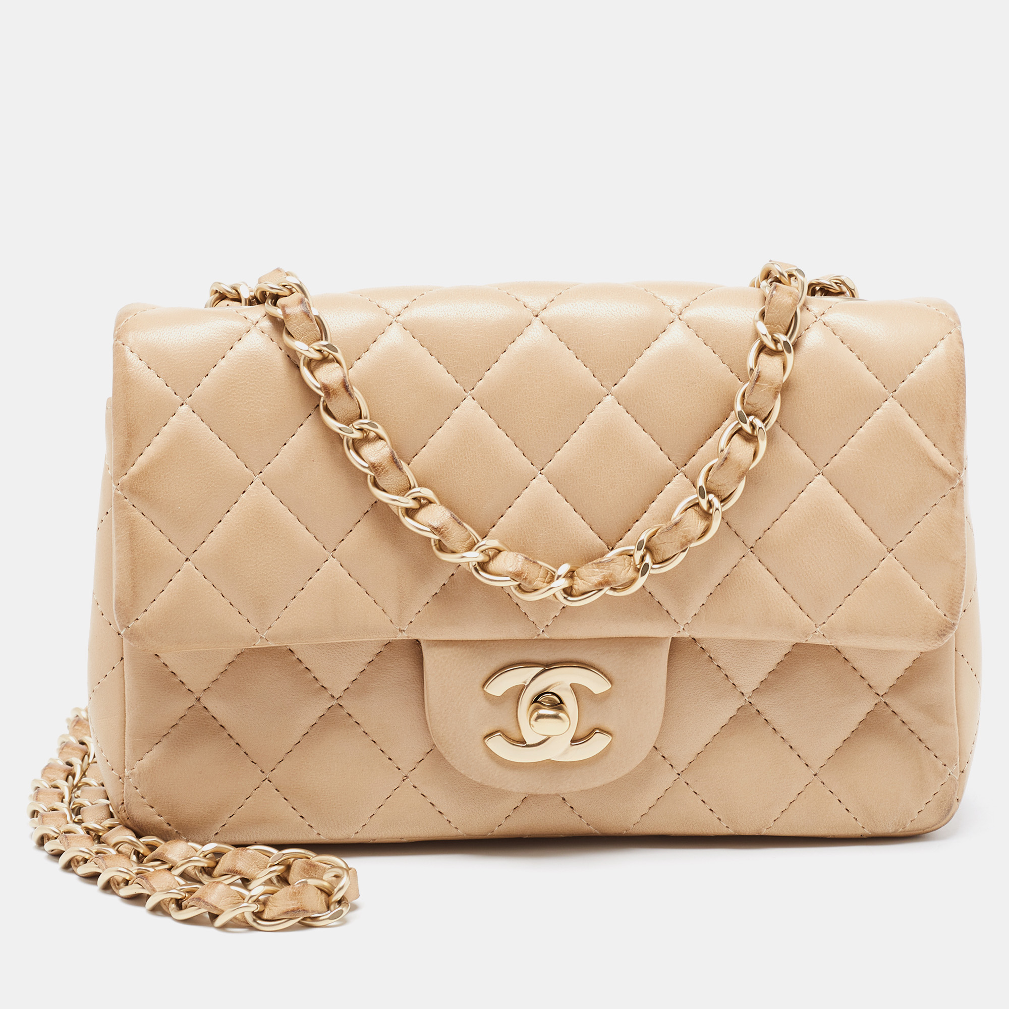 Pre-owned Chanel Beige Quilted Leather New Mini Classic Flap Bag | ModeSens