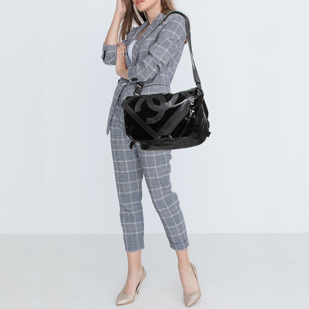 

Chanel Black Patent Nylon CC Flap Messenger Bag