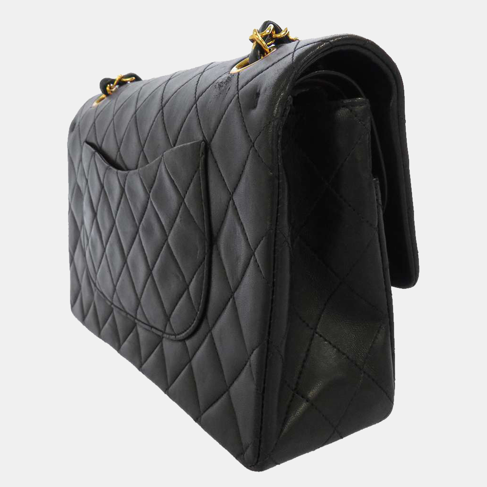 

Chanel Black Quilted Lambskin Leather Medium Double Flap Shoulder Bag