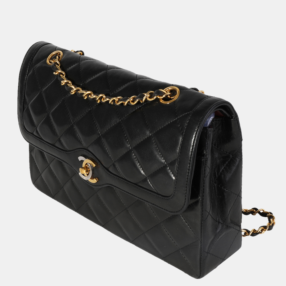 

Chanel Vintage Black Quilted Lambskin Leather Paris Double Flap Shoulder Bag