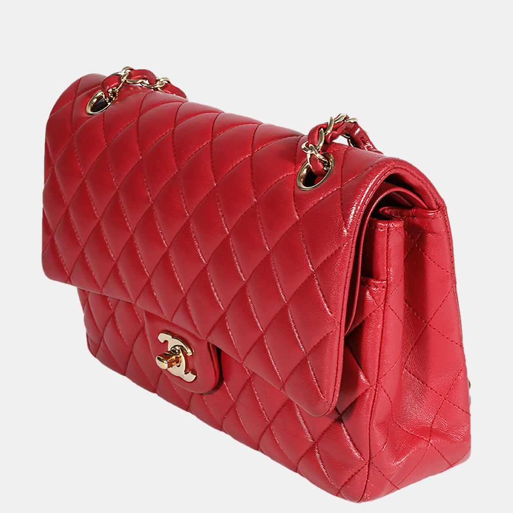 

Chanel Red Quilted Lambskin Leather Medium Classic Double Flap Shoulder Bag