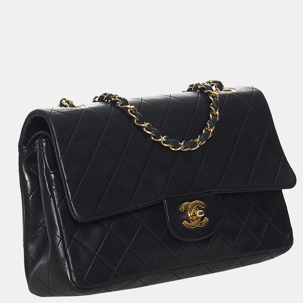 

Chanel Black Classic Medium Lambskin Double Flap Bag