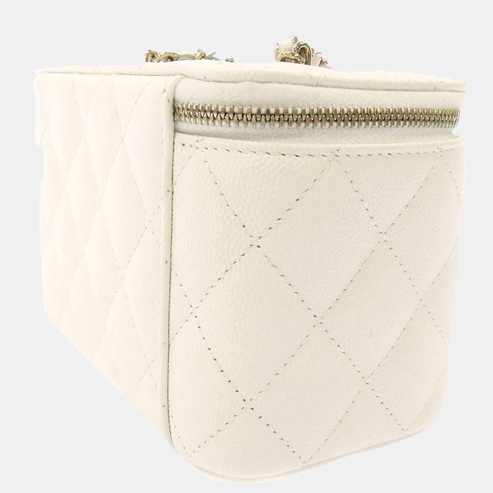 

Chanel White Caviar Leather Vanity Case Chain Shoulder Bag
