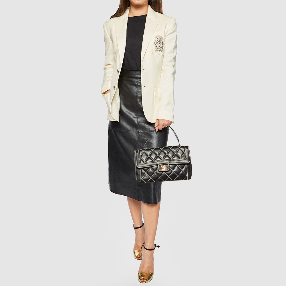 

Chanel Black Leather Wild Stitch Surpique Flap Bag