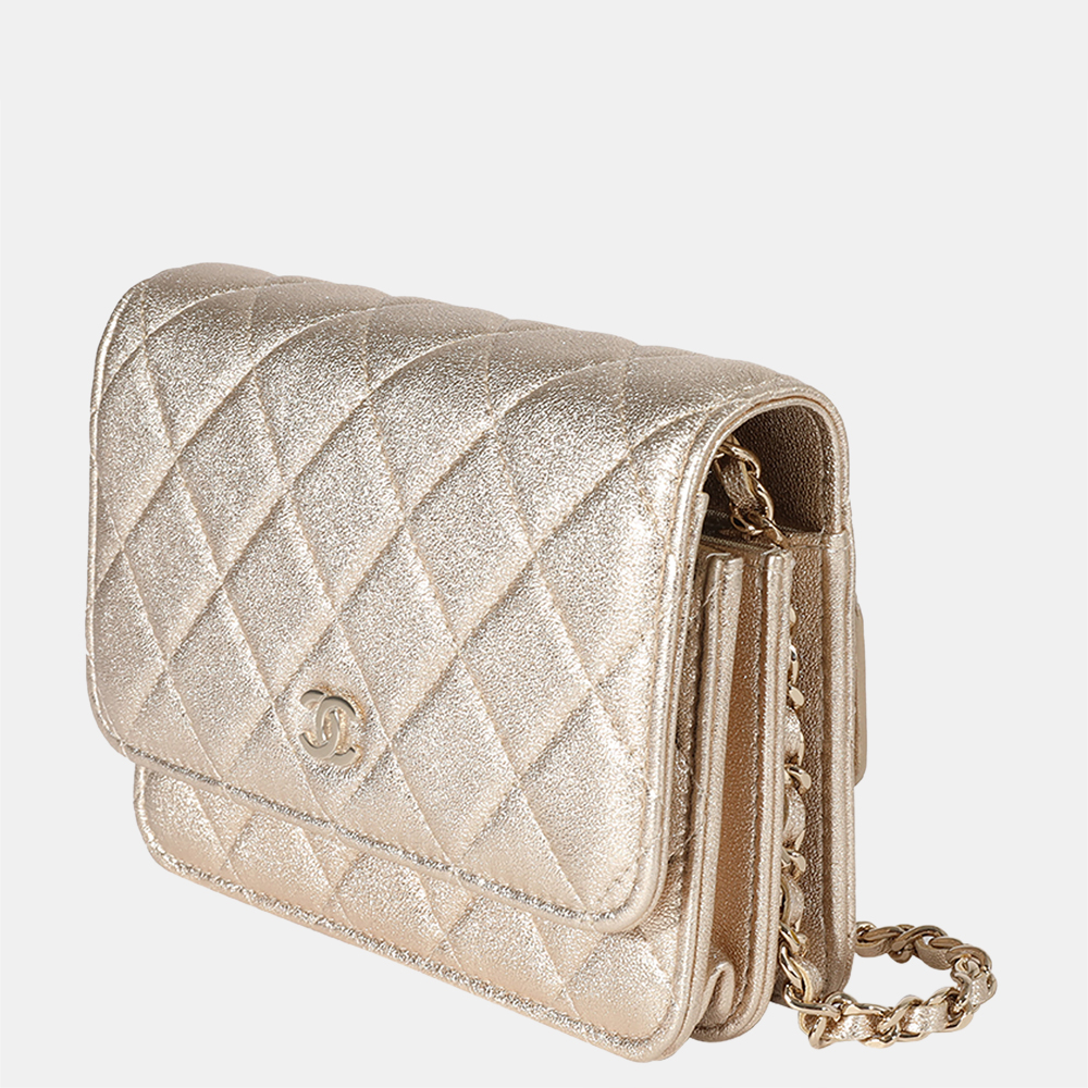 

Chanel Metallic Gold Quilted Goatskin Mini Wallet On Chain