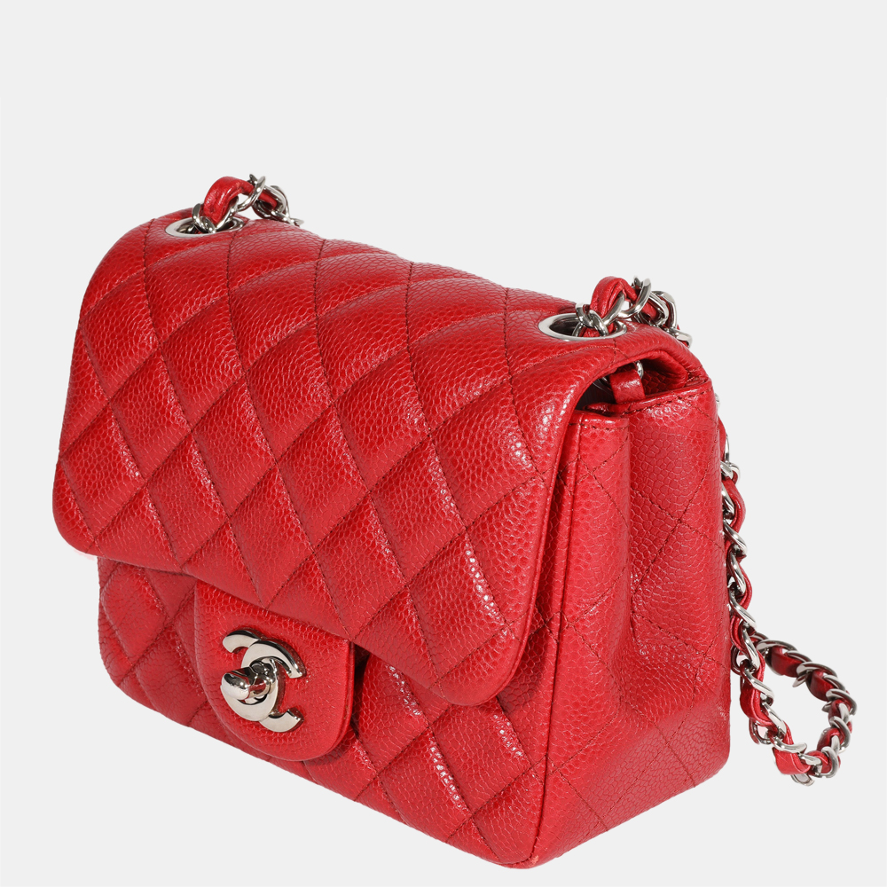 

Chanel Red Quilted Caviar Leather Mini Square Classic Flap Bag