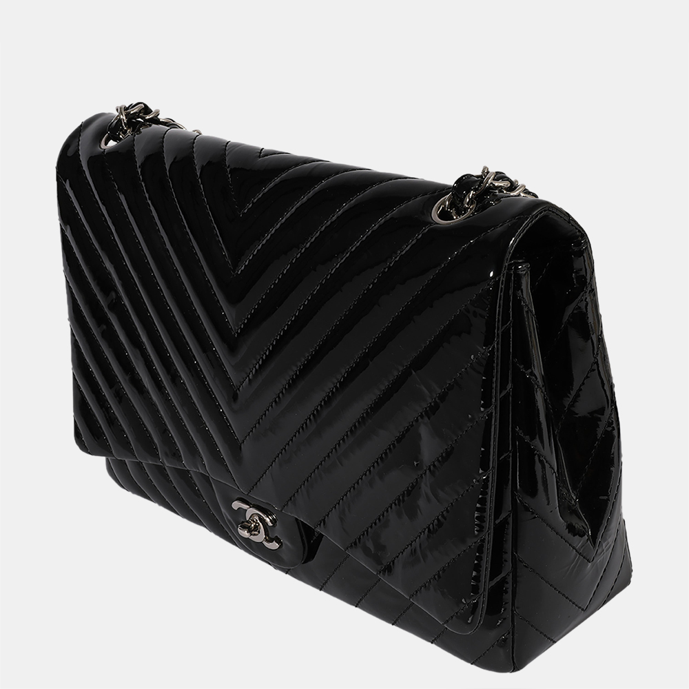 

Chanel Black Patent Leather Chevron Quilted Maxi Classic Single Flap Bag