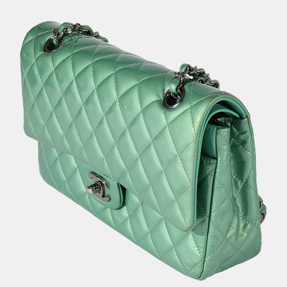 

Chanel Seafoam Quilted Patent Leather Medium Classic Double Flap Bag, Green