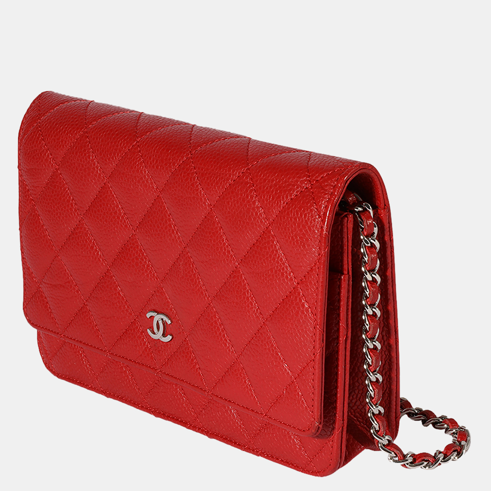 

Chanel Red Quilted Caviar Leather Wallet On Chain