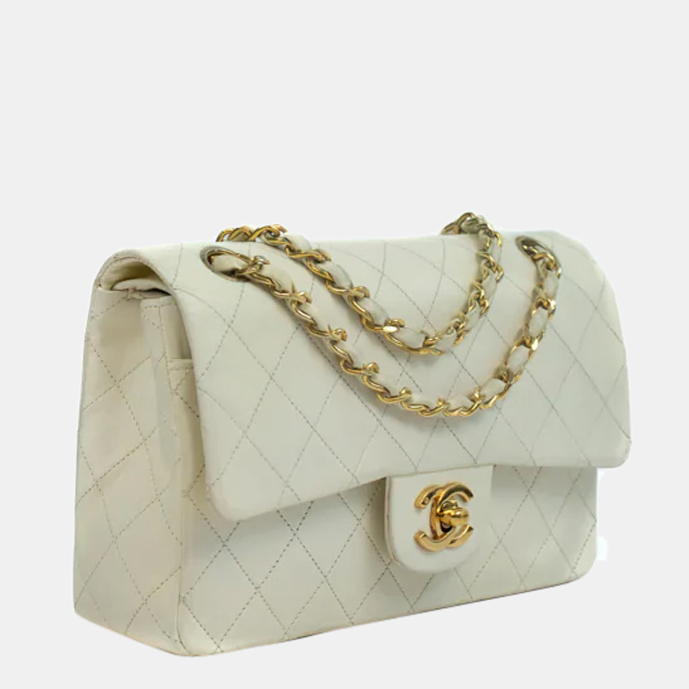 

Chanel White Leather Classic Double Flap Bag