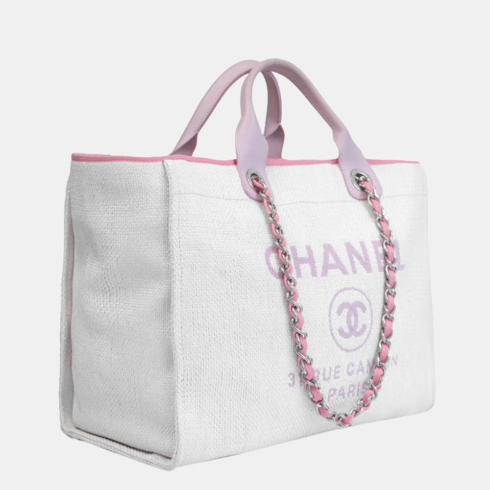 

Chanel White/Pink Canvas Deauville Tote Bag