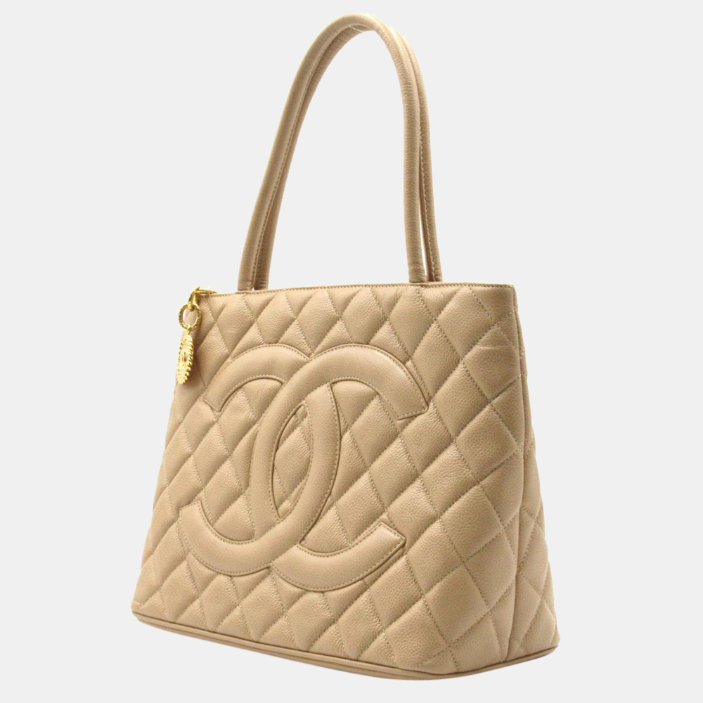 

Chanel Beige Caviar Leather CC Medallion Tote Bag