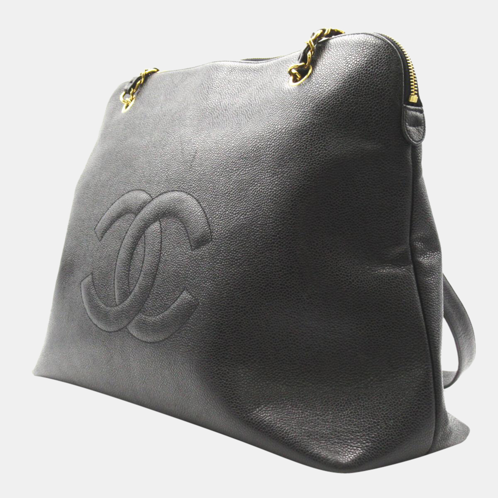 

Chanel Black Caviar Leather Vintage CC Timeless Chain Shoulder Bag