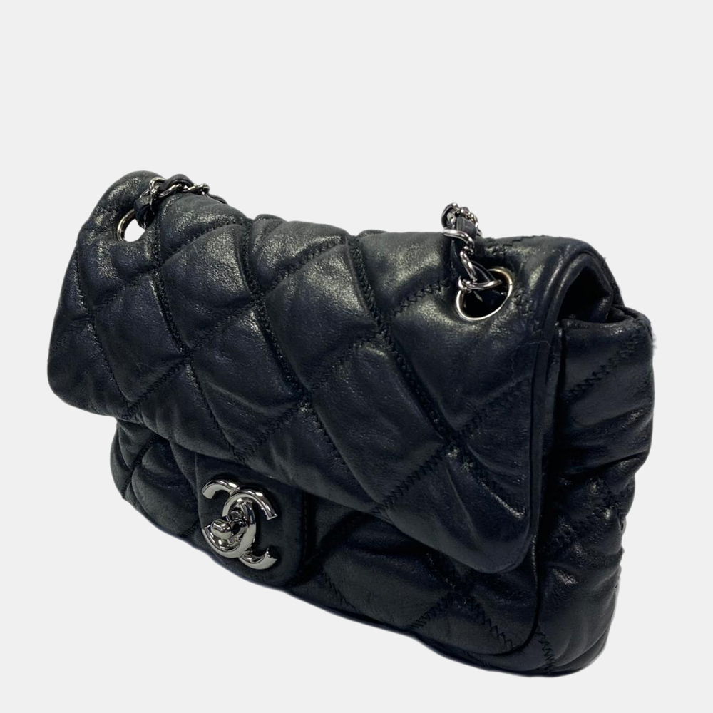 

Chanel Black Leather Bubble Chain Flap Shoulder Bag