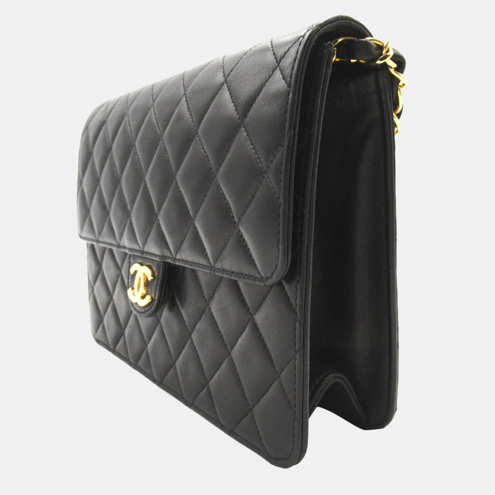 

Chanel Black Vintage Lambskin Leather Single Flap Bag