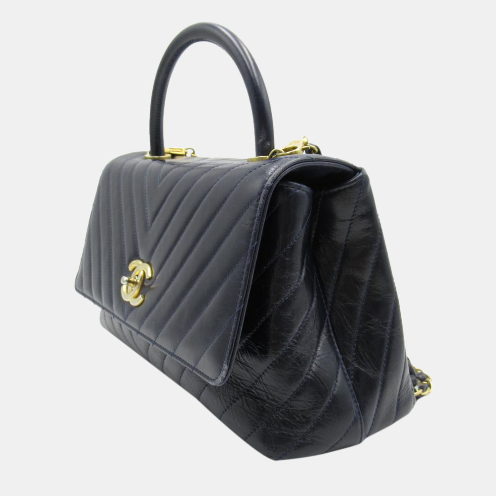 

Chanel Blue Chevron Leather Medium Coco Top Handle Bag