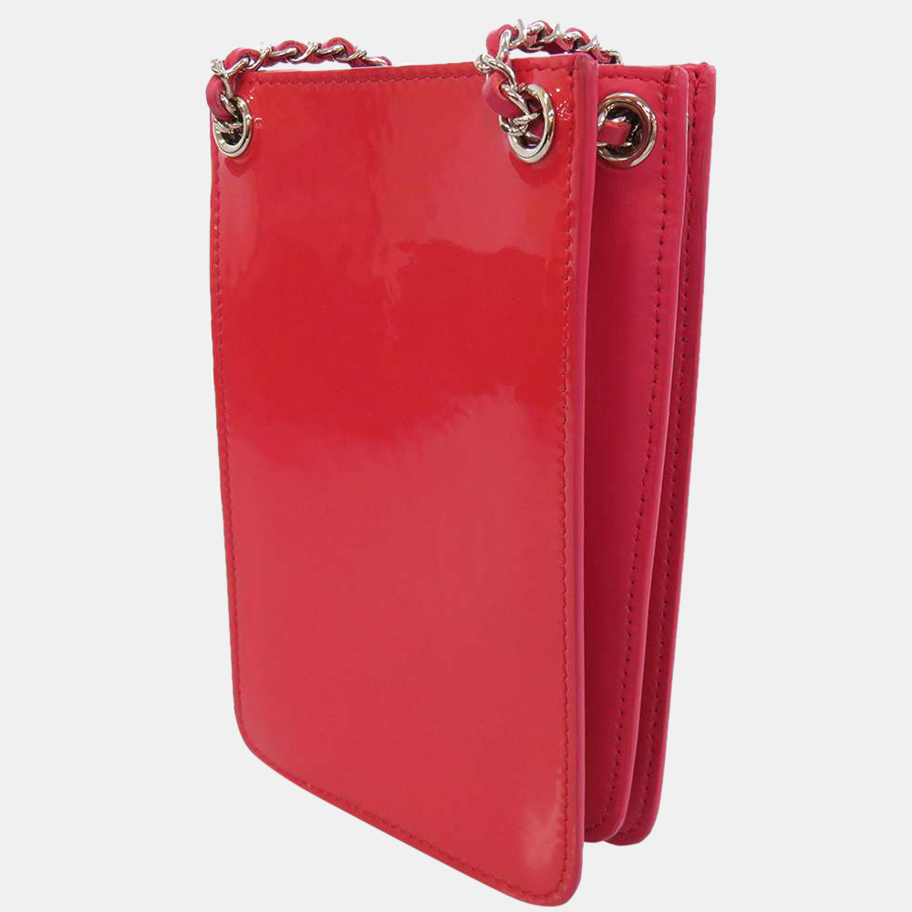 

Chanel Pink Patent Leather CC Logo Triple Phone Chain Shoulder Bag
