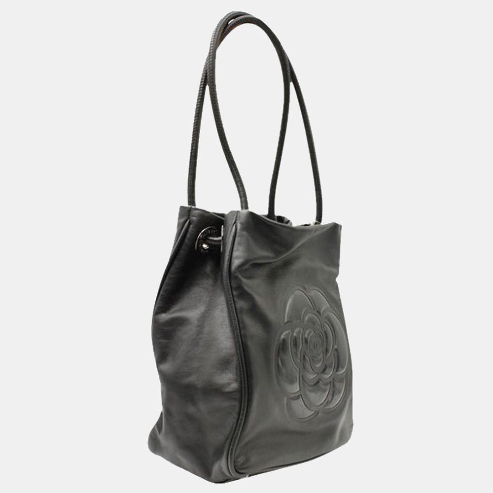 

Chanel Black Leather Vintage 2003 Camellia Tote Bag