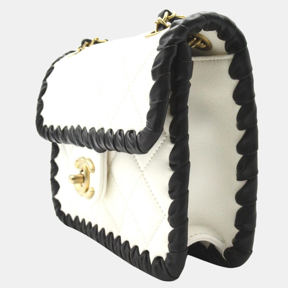 

Chanel White Matelasse Black Trim Evening Flap Bag