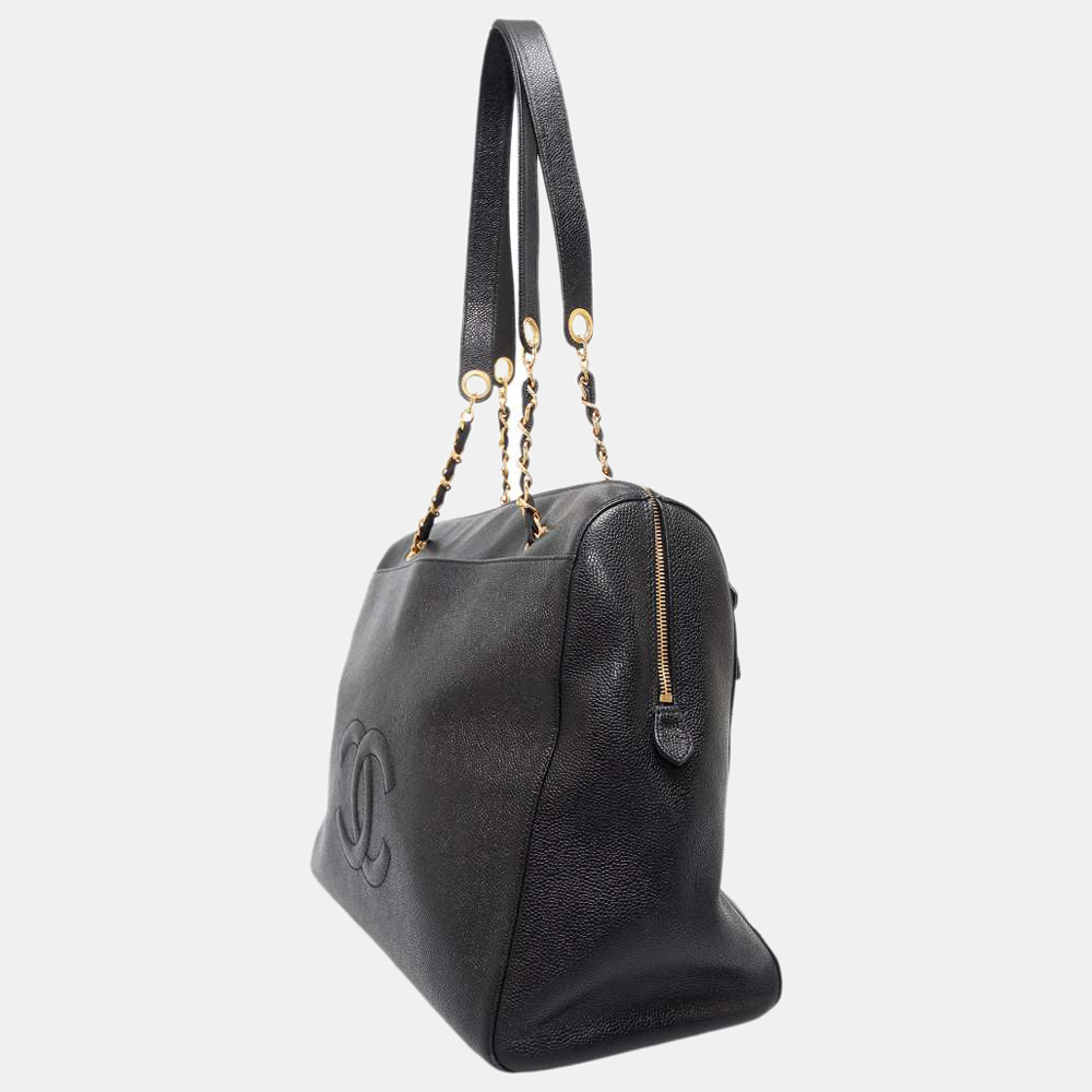 

Chanel Black Caviar Leather Vintage Large Zip Chain Tote Bag