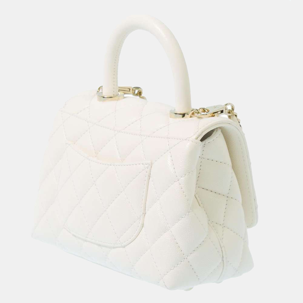 

Chanel White Caviar Leather Top Handle Mini Flap Bag